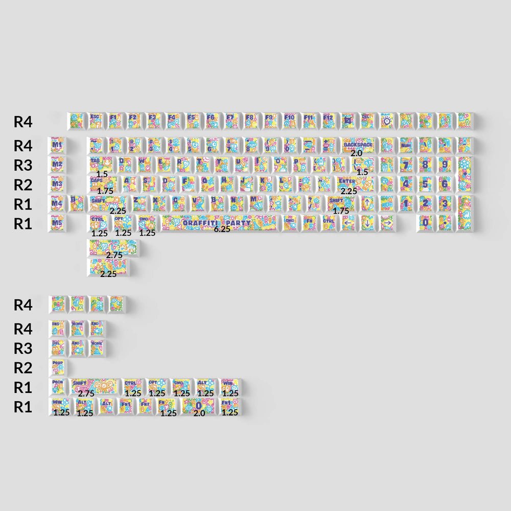 Graffiti Party - Cherry Profil Dye-Sub PBT Vollständiges Tastenkappen-Sammlung