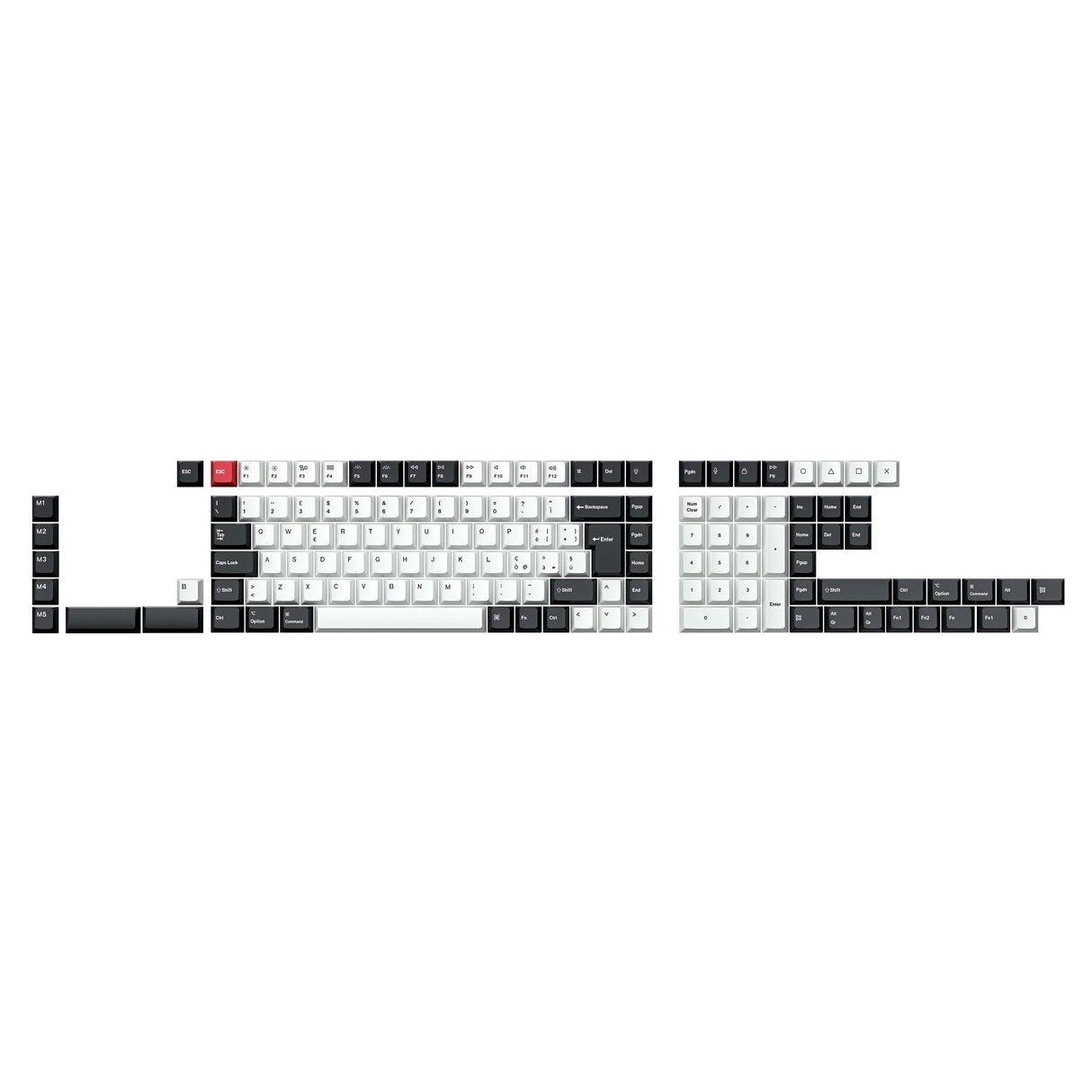 ISO Layout Cherry Profile Dye-Sub PBT Full Keycap Set - Black and White
