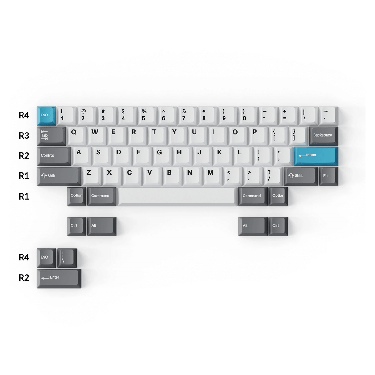 Cherry Profile Double-Shot PBT Full Set Keycaps - Grey, White and Blue