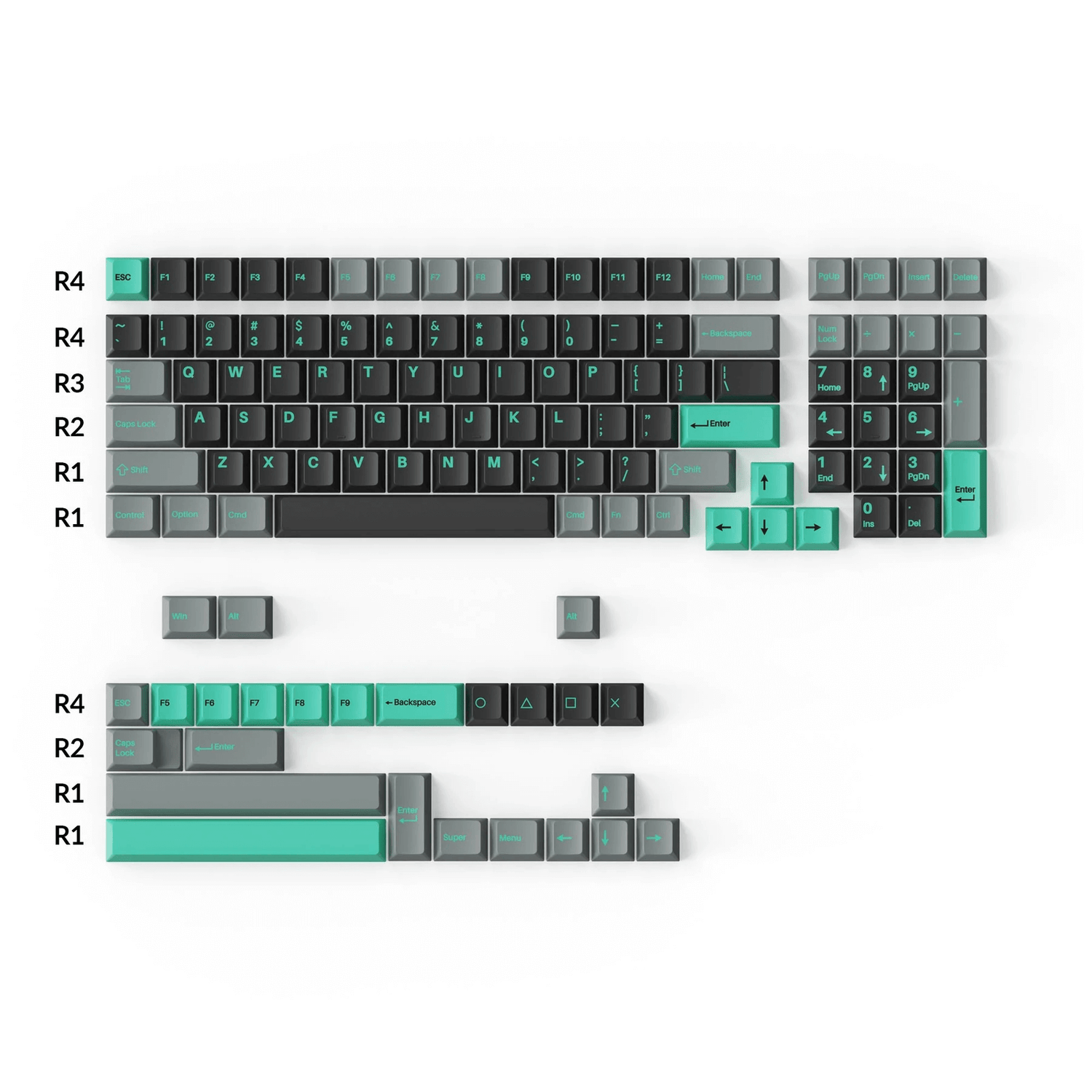 Cherry Profile Double-Shot PBT Full Set Keycaps - Hacker Mint