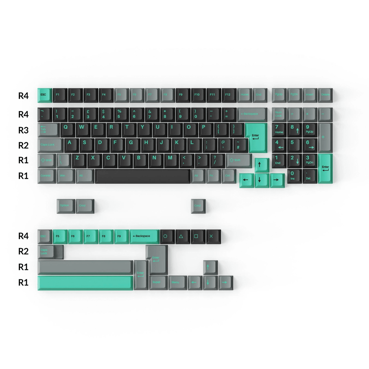 Cherry Profile Double-Shot PBT Full Set Keycaps - Hacker Mint