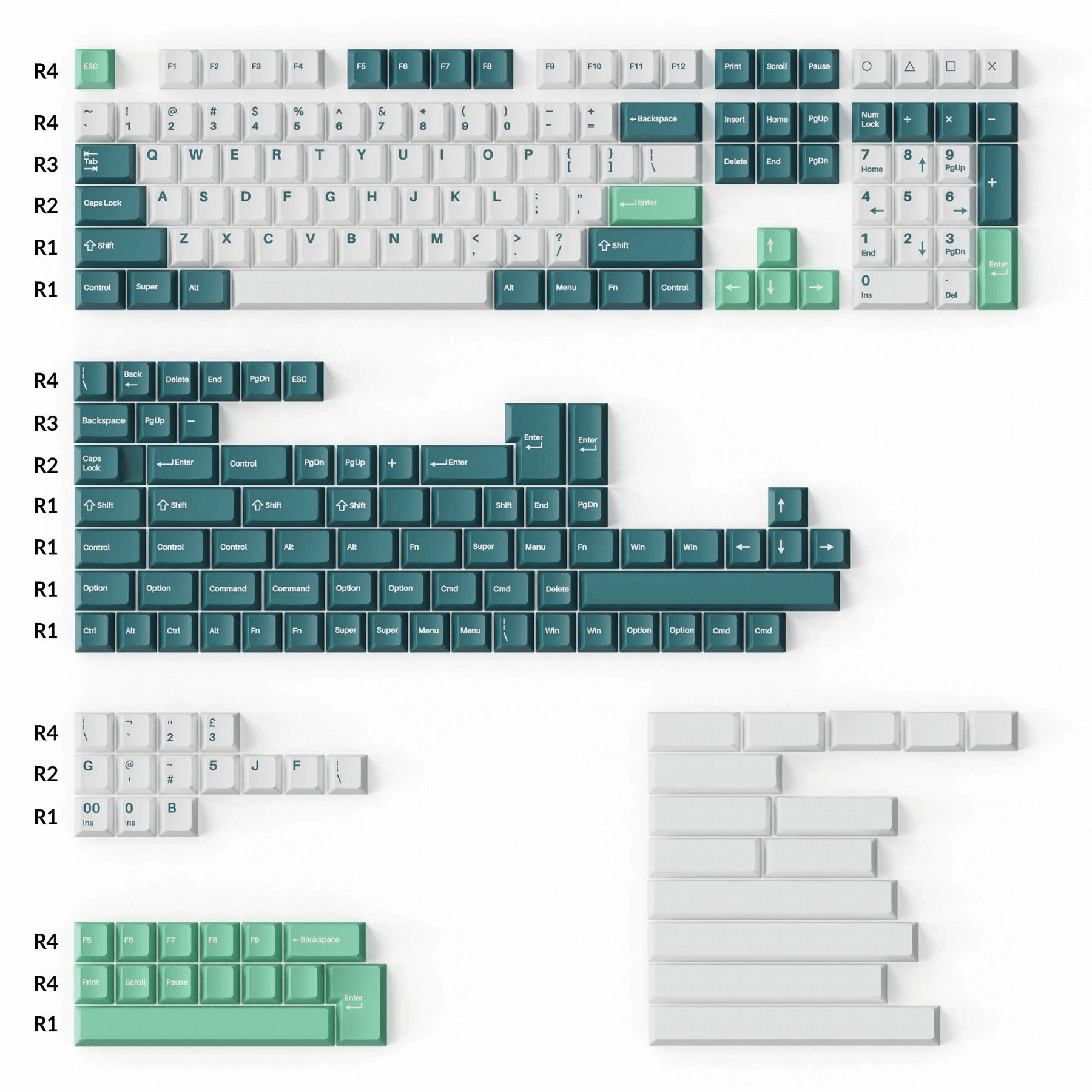 Double-Shot PBT Cherry Profile Komplettset Tastenkappen –Weiße Minze