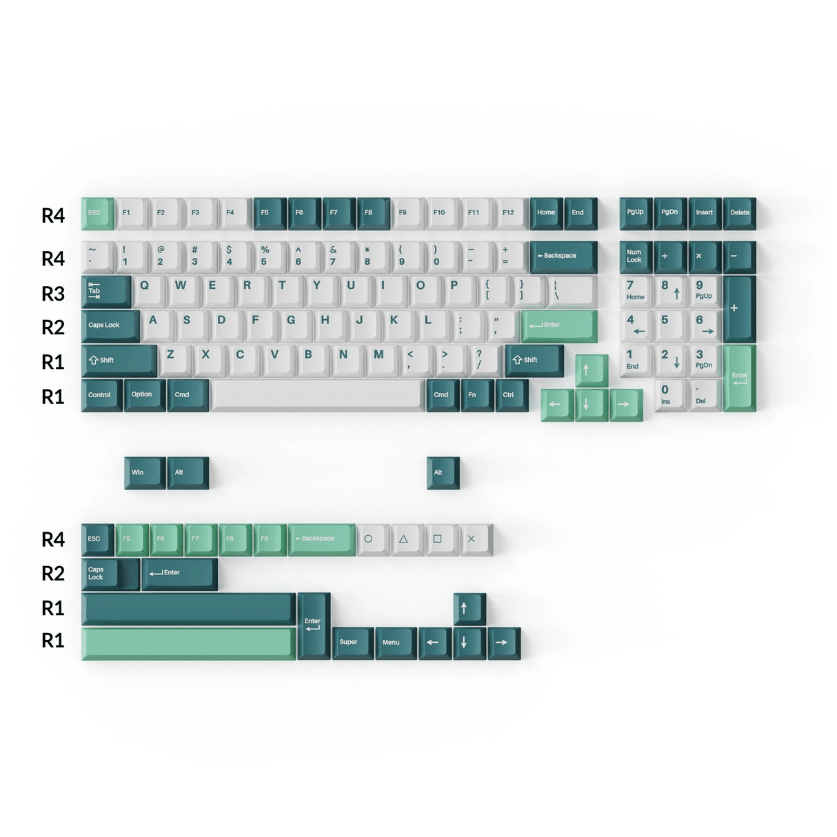 Double-Shot PBT Cherry Profile Komplettset Tastenkappen –Weiße Minze