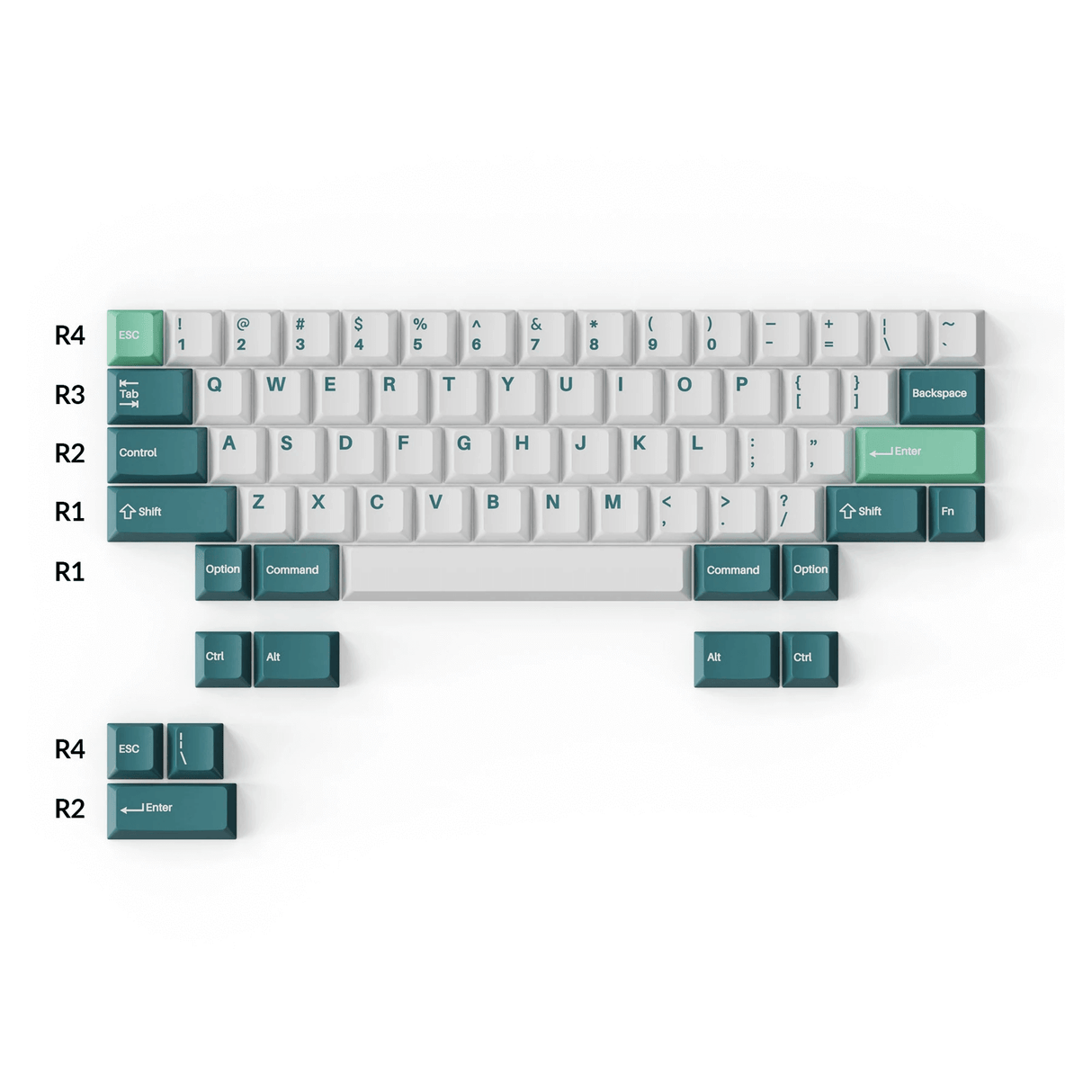 Double-Shot PBT Cherry Profile Komplettset Tastenkappen –Weiße Minze