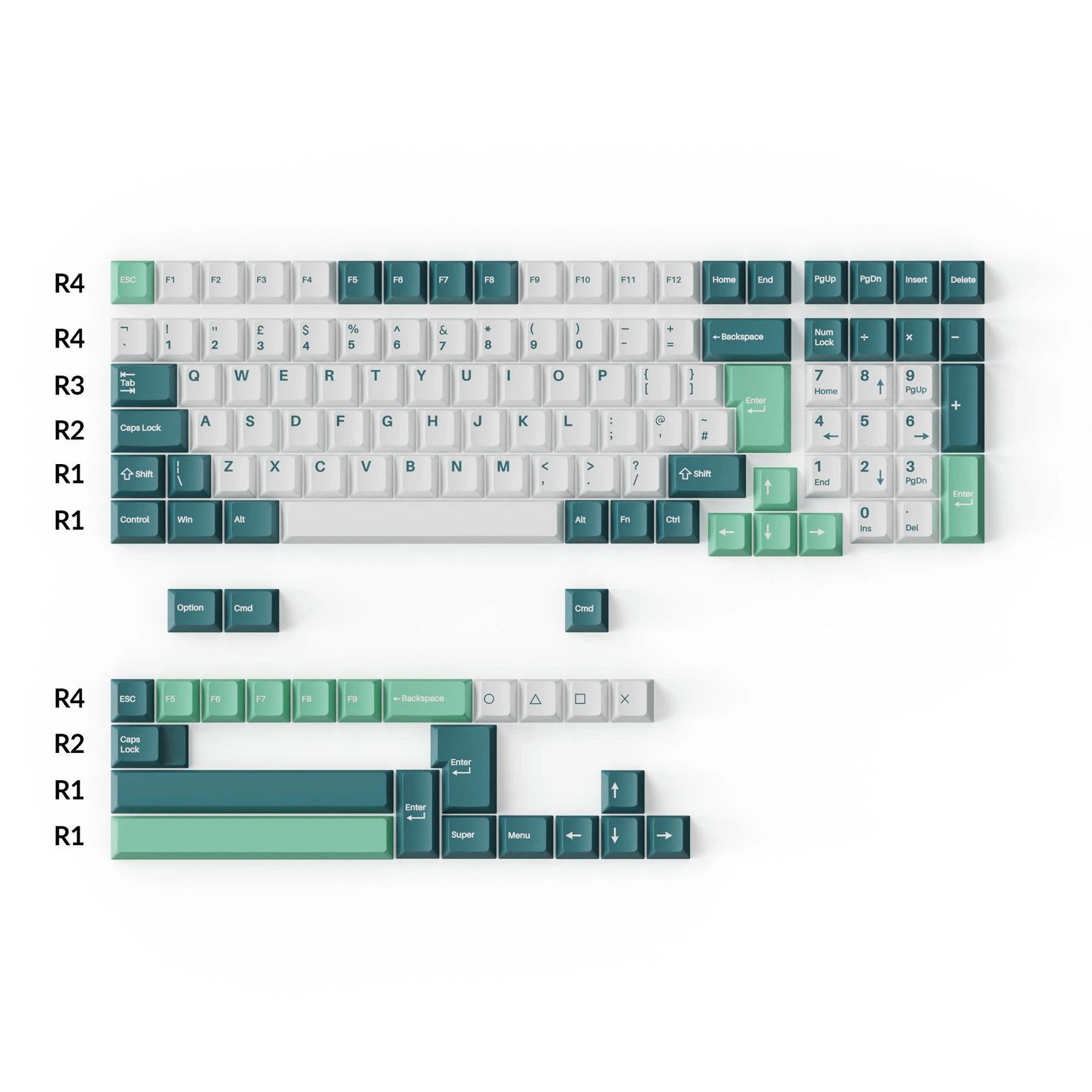 Double-Shot PBT Cherry Profile Komplettset Tastenkappen –Weiße Minze