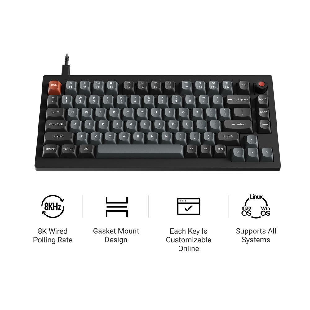 Keychron V1 8K QMK Wired Custom Mechanical Keyboard (US ANSI Layout Only Wired Keyboard)