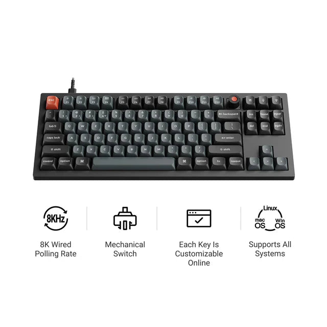 Keychron V3 8K QMK Wired Custom Mechanical Keyboard(ANSI US Layout)