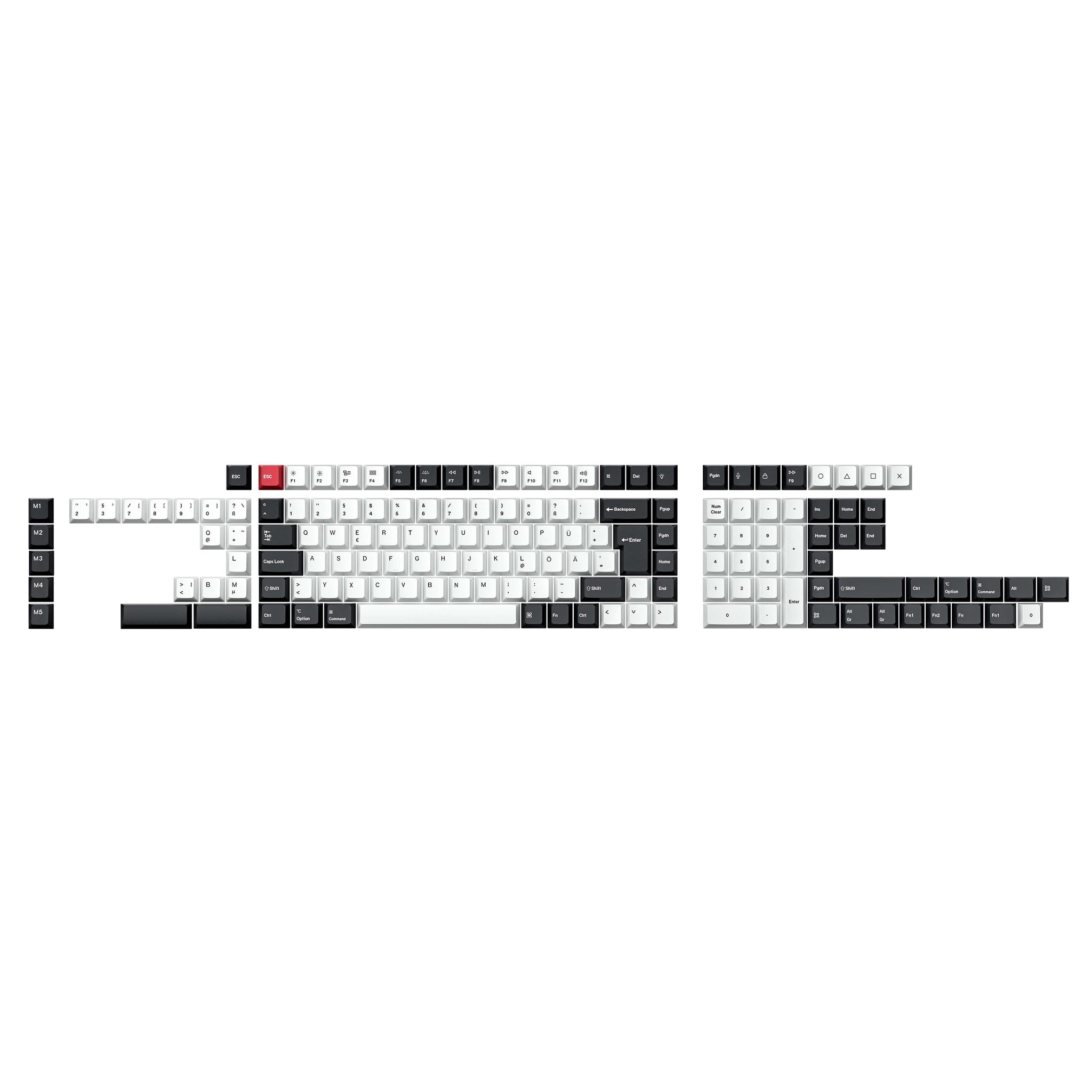 ISO Layout Cherry Profile Dye-Sub PBT Full Keycap Set - Black and White