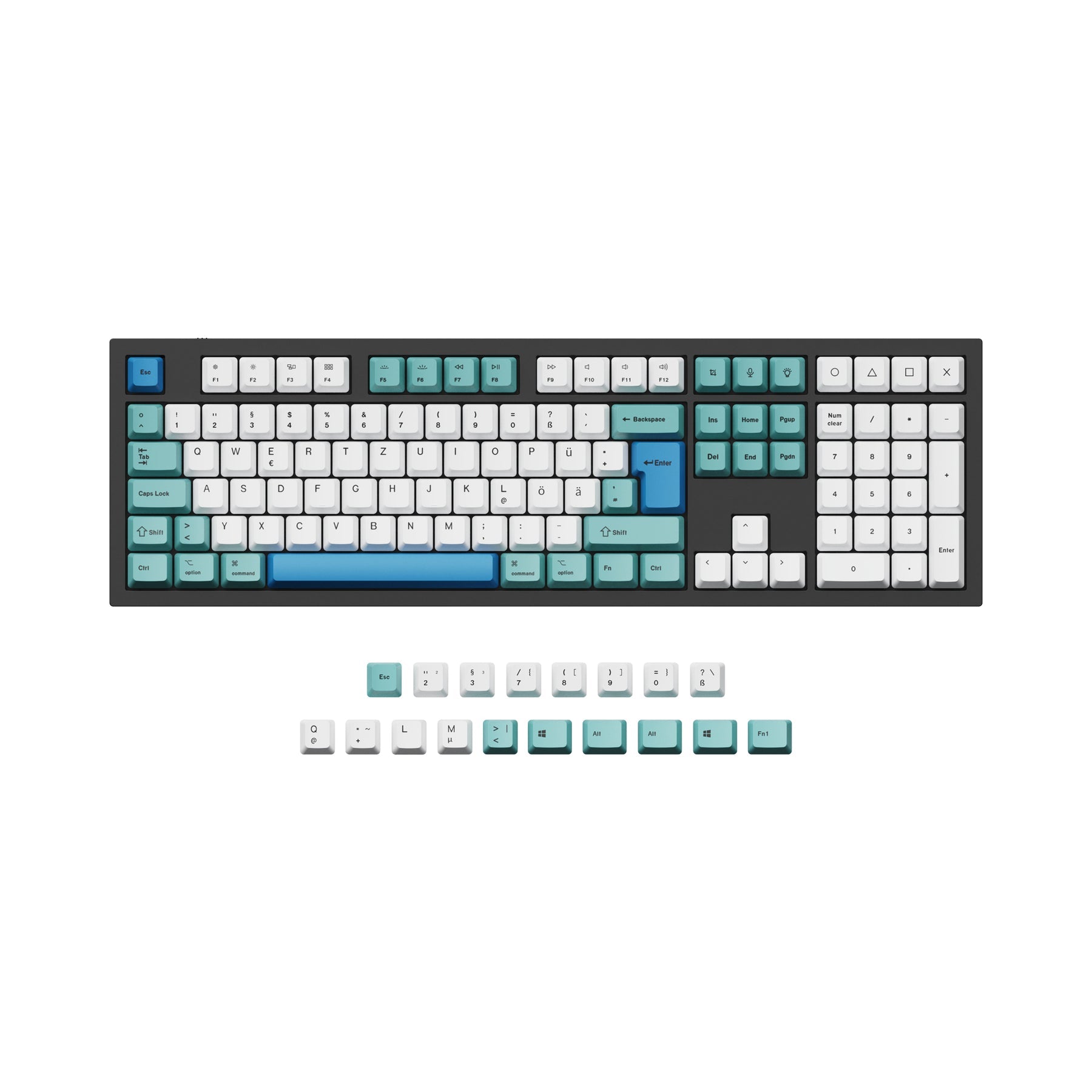 ISO & ANSI Q3 & Q4 & Q6 & K8 OEM Dye-Sub PBT Tastenkappen-Set - Iceberg