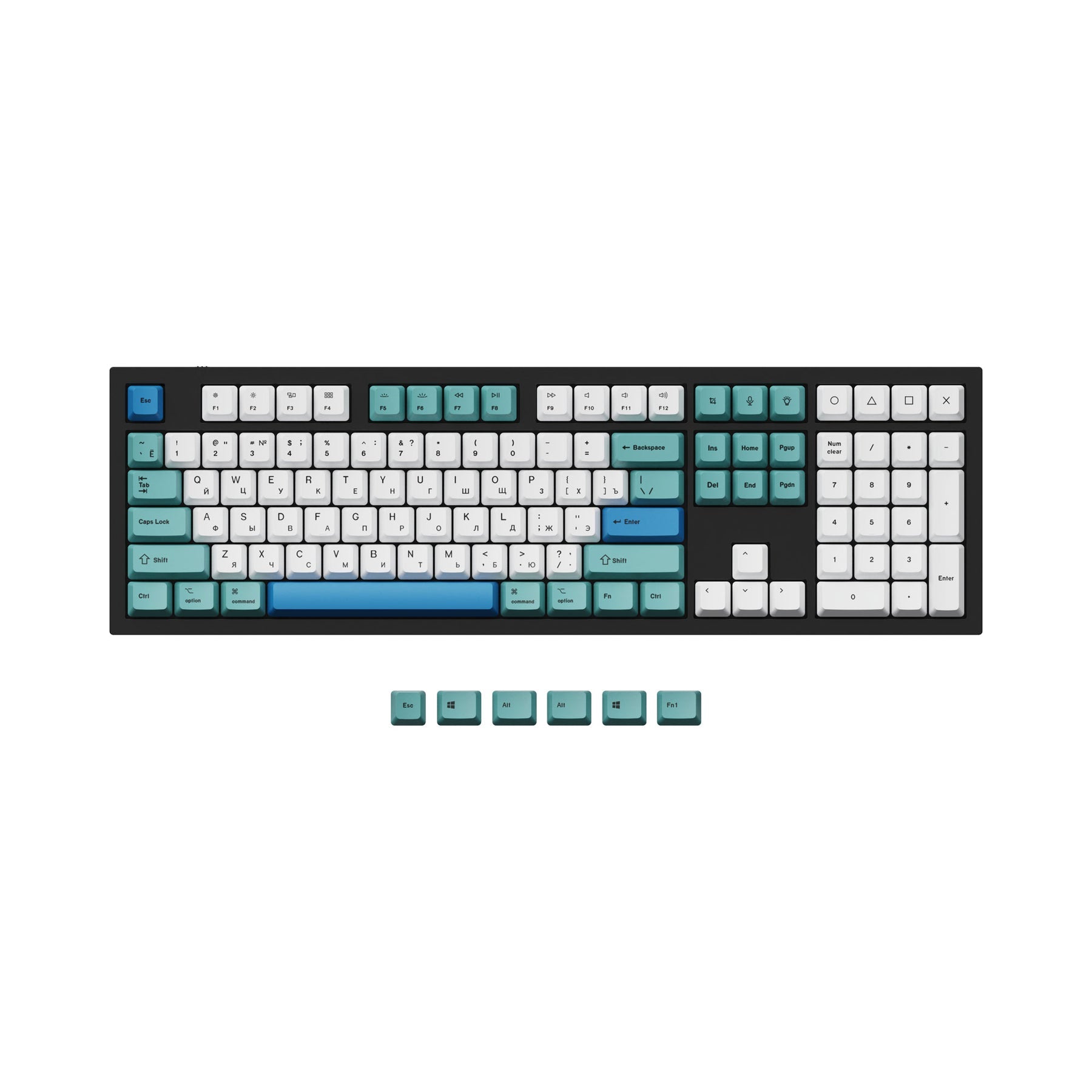 ISO & ANSI Q3 & Q4 & Q6 & K8 OEM Dye-Sub PBT Tastenkappen-Set - Iceberg