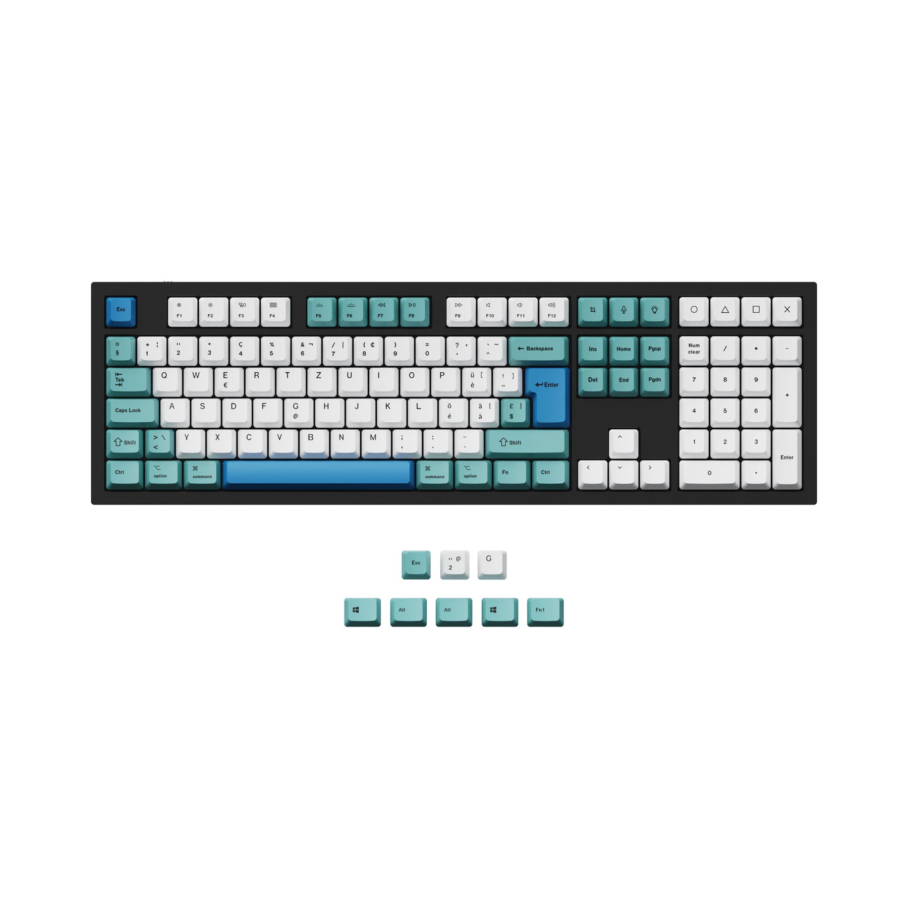 ISO & ANSI Q3 & Q4 & Q6 & K8 OEM Dye-Sub PBT Tastenkappen-Set - Iceberg