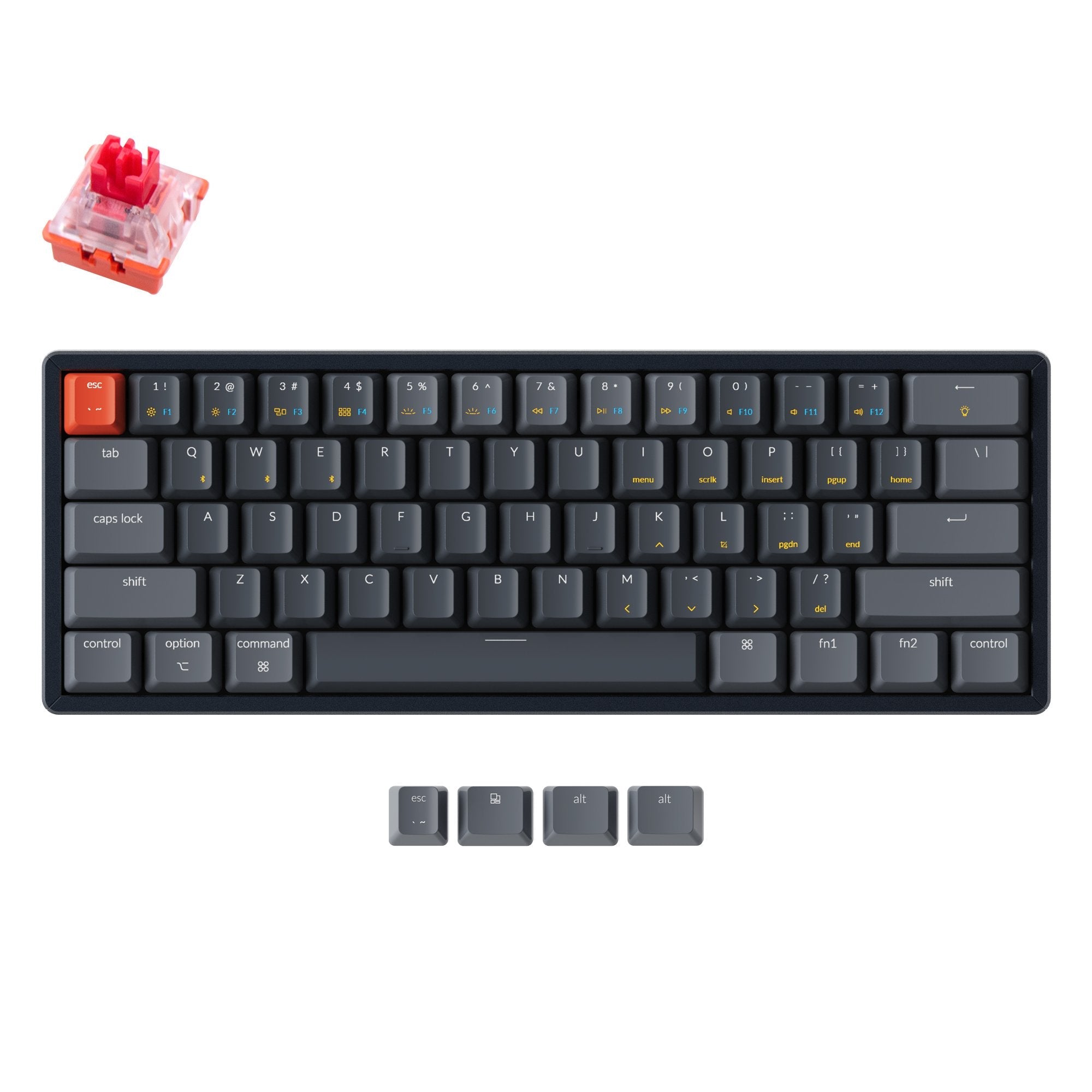 Keychron K12 60% compact hot-swappable wireless mechanical keyboard with aluminum frame for Mac and Windows with White RGB backlight Keychron Lava optical switch red