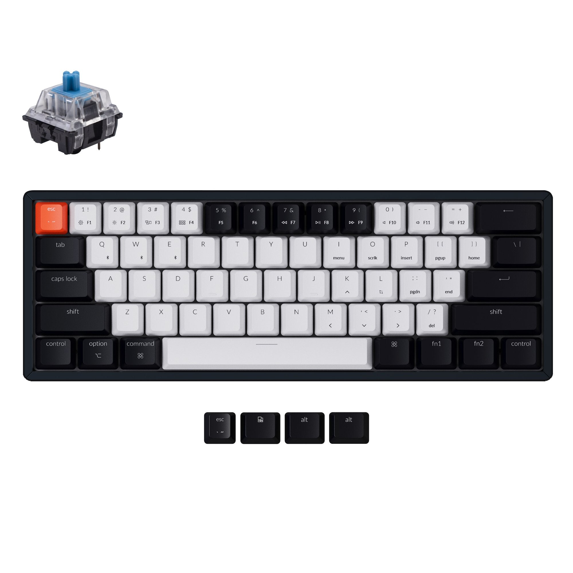 Keychron K12 60% compact hot-swappable wireless mechanical keyboard Non-backlit version with aluminum frame for Mac and Windows Keychron Mechanical switch blue