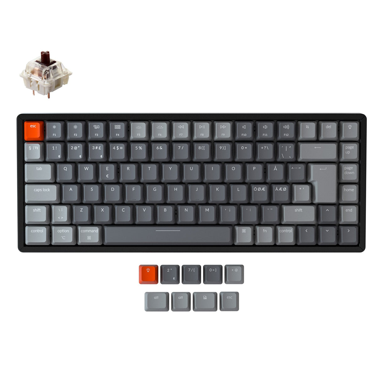 Keychron K2 Wireless Mechanical Keyboard (Nordic ISO Layout) - Keychron | Wireless Mechanical Keyboards for Mac Windows White Backlight RGB Backlit Gateron Mechanical Brown Switch with Aluminum Frame