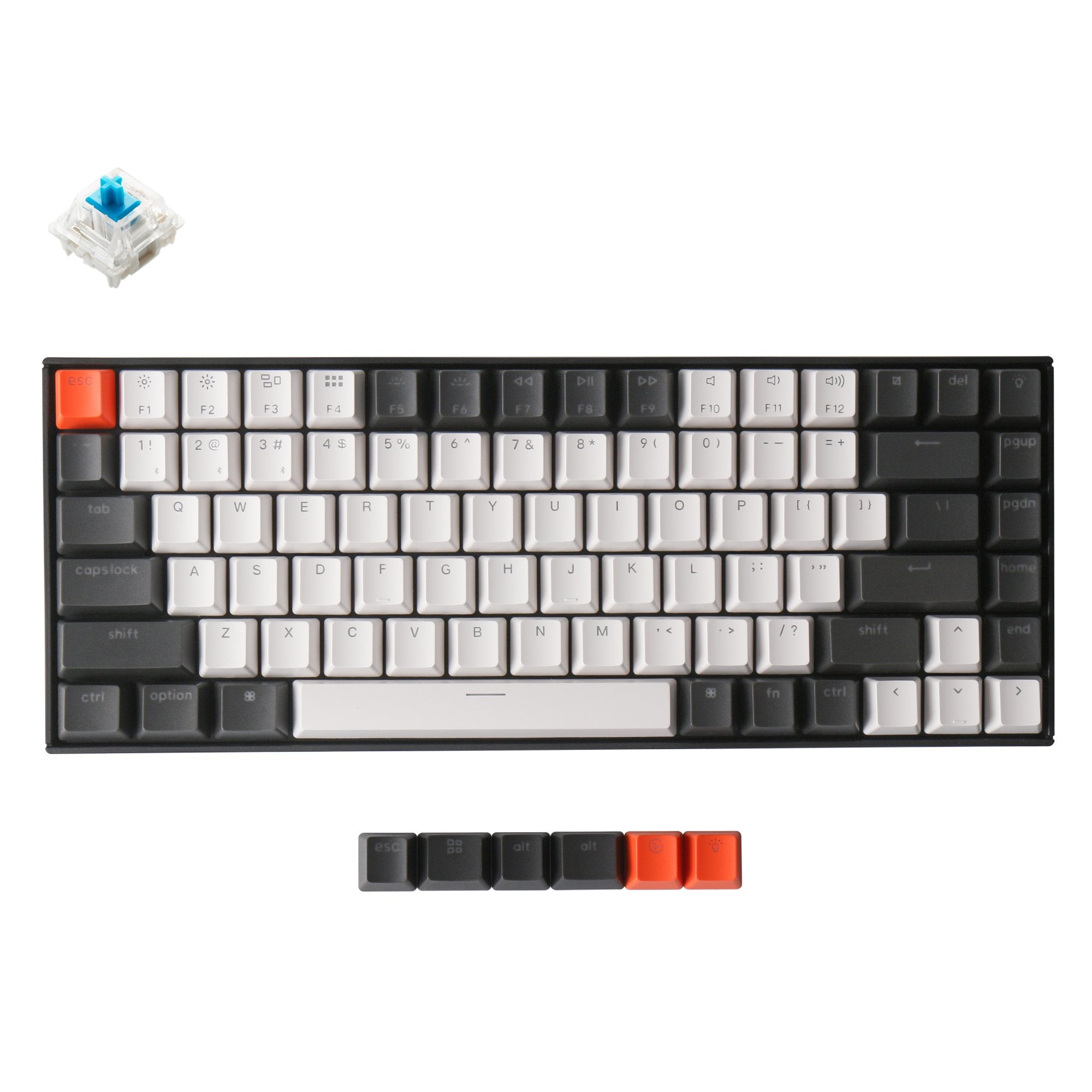 Keychron K2 hot-swappable wireless mechanical keyboard for Mac Windows iOS Gateron switch blue with type-C RGB white backlight