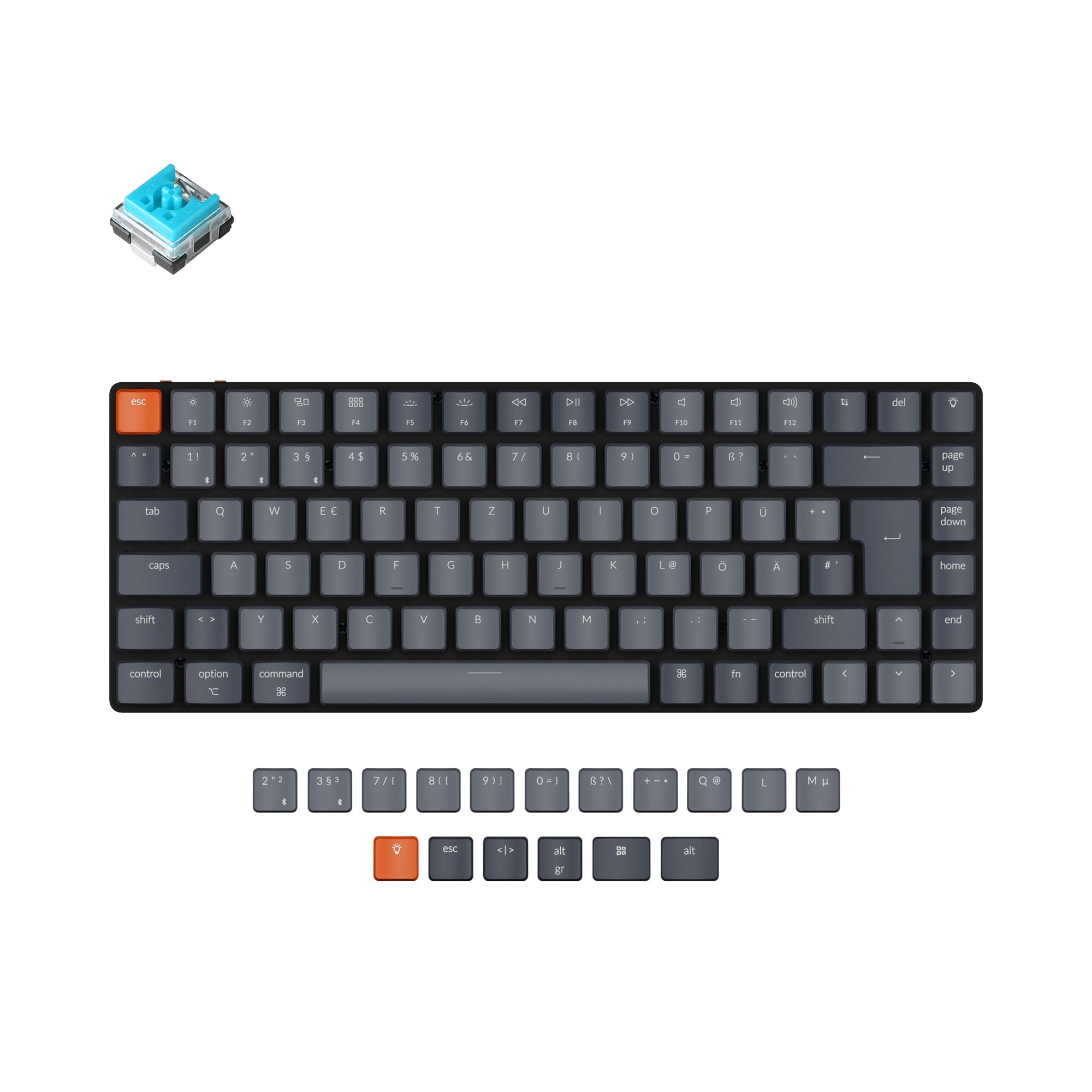 Keychron K3 ultra slim Hot swappable wireless mechanical keyboard Mac Windows iOS Android White backlight aluminum frame low profile Keychron Optical switch blue de iso layout