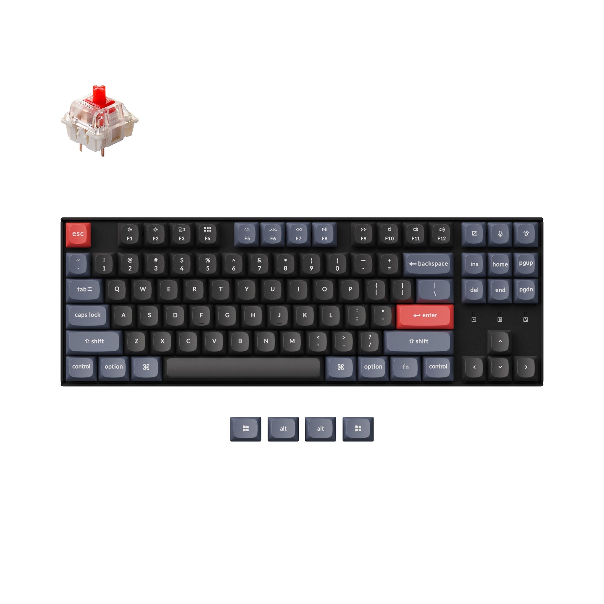Keychron K8 Pro QMK/VIA Wireless Mechanical Keyboard for Mac and Windows PBT keycaps with PCB screw-in stabilizer and hot-swappable Gateron G Pro mechanical red switch